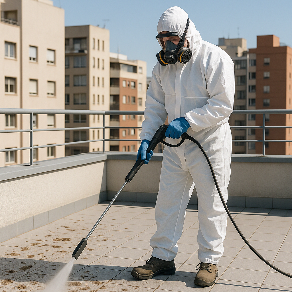 Nettoyage de fientes de pigeon et après infestation